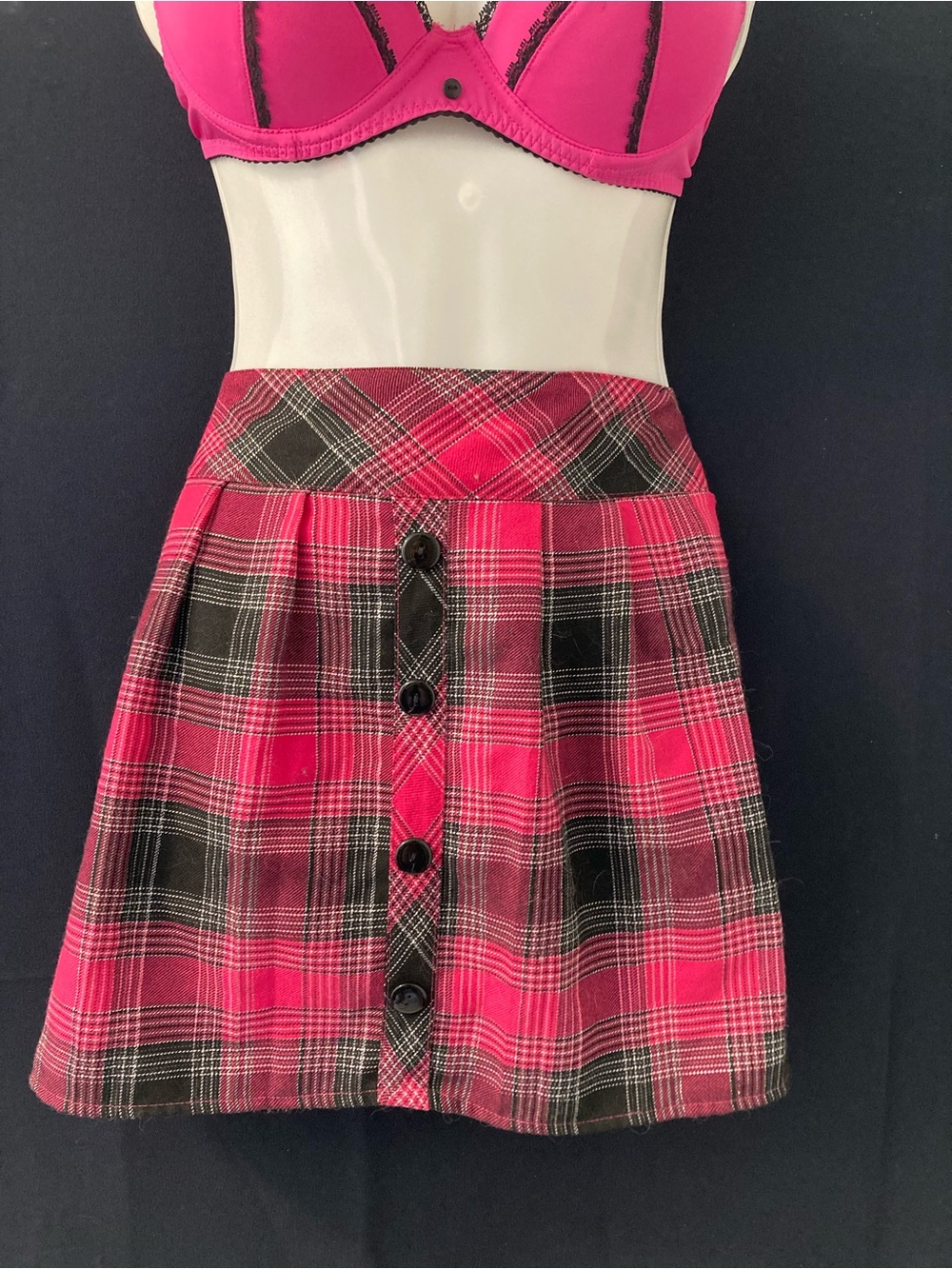 Pink Plaid Mini Skirt Y2K E-Girl Schoolgirl Pleated Medium